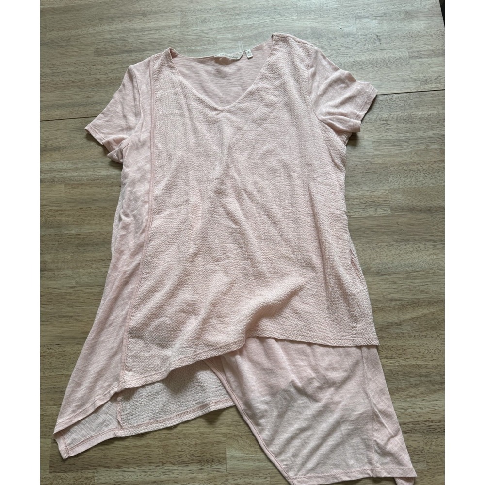 Soft Surroundings Gauze Top Pink High Low Tunic Crinkle Medium